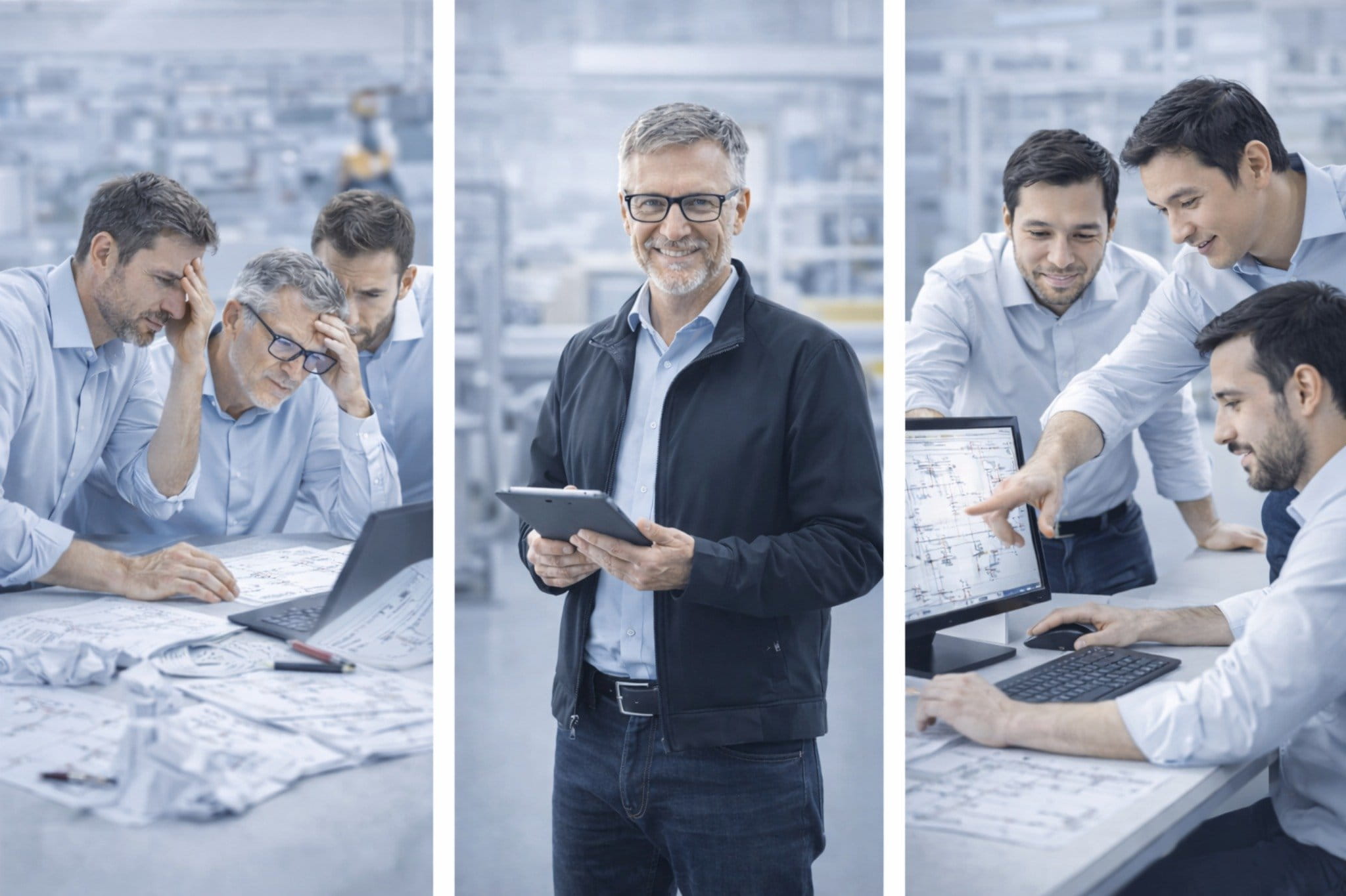 Engineering team reviewing schematics